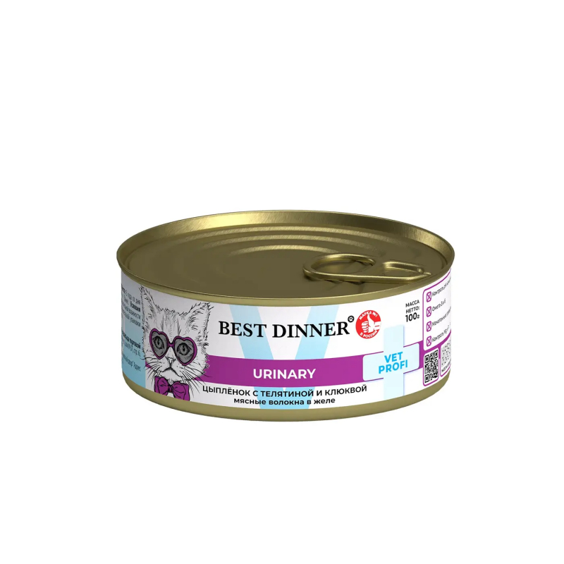 Best Dinner Exclusive Vet Profi Urinary влажный корм для кошек Цыпленок с телятиной и клюквой 100 г Зоомагазин «Корм40»