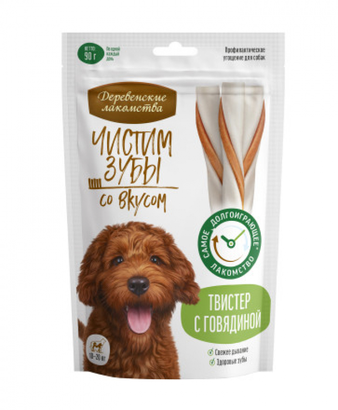 Деревенские лакомства Твистер с говядиной для средних пород 90гр Зоомагазин «Корм40»