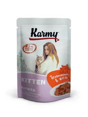 Karmy Kitten влажный корм для котят телятина в желе 80 г Зоомагазин «Корм40»