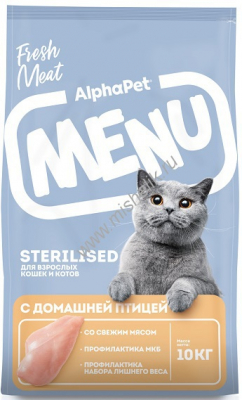 AlphaPet MENU корм для стерилизованных кошек с домашней птицей 1кг Зоомагазин «Корм40»