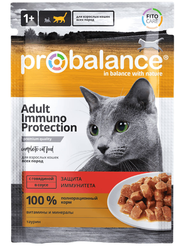 ProBalance Immuno Protection влажный корм для кошек Говядина соус 85г Зоомагазин «Корм40»