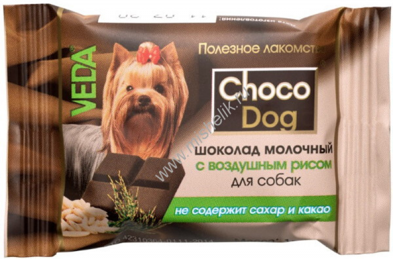 CHOCO DOG Шоколад молочный с воздушным рисом для собак 15г Зоомагазин «Корм40»