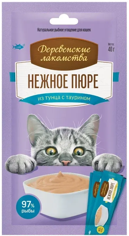 Деревенские Лакомства пюре для кошек тунец 40г Зоомагазин «Корм40»