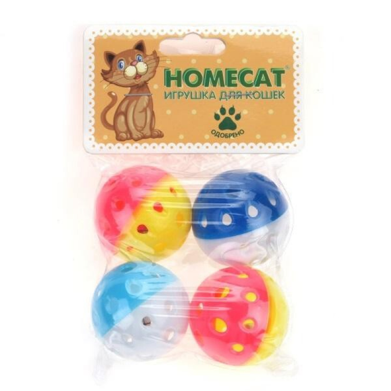 HOMECAT 4шт Ф4см Мячи пласт с/колок Зоомагазин «Корм40»