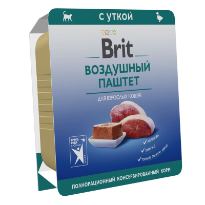 BRIT PREMIUM Воздушный паштет для взрослых кошек Утка 100г Зоомагазин «Корм40»
