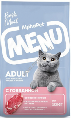 AlphaPet MENU сухой корм для взрослых кошек с говядиной 1кг Зоомагазин «Корм40»