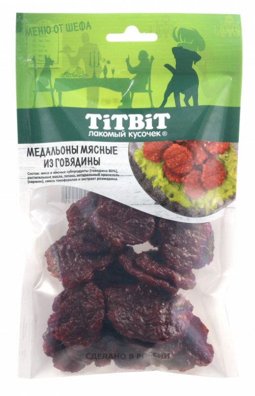 Лакомство TITBIT "Меню от Шефа" медальоны мясные из говядины 80 г Зоомагазин «Корм40»