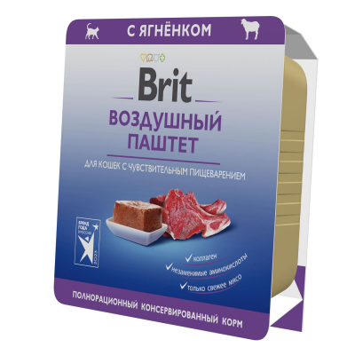 BRIT PREMIUM Воздушный паштет для кошек с чувствительным пищеварением Ягнёнок 100г Зоомагазин «Корм40»
