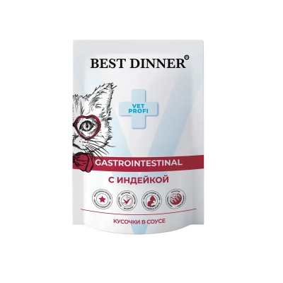 Похожие товары Best Dinner Exclusive Vet Profi Gastro Intestinal влажный корм для кошек с чувствительным пищеварением с индейкой соус 85 Зоомагазин «Корм40»