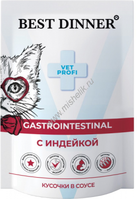 Best Dinner Exclusive Vet Profi Gastro Intestinal влажный корм для кошек с чувствительным пищеварением с индейкой соус 85 Зоомагазин «Корм40»