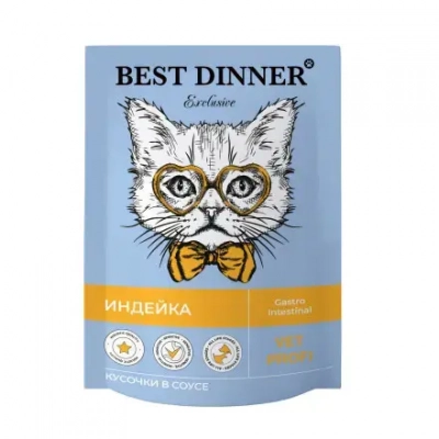 Best Dinner Exclusive Vet Profi Gastro Intestinal влажный корм для кошек с чувствительным пищеварением с индейкой соус 85 Зоомагазин «Корм40»