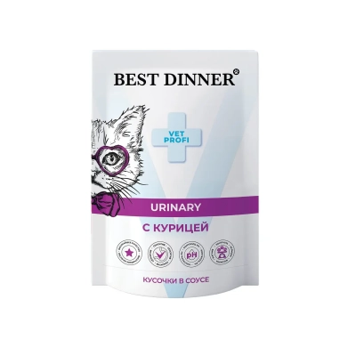 Похожие товары Best Dinner Exclusive Vet Profi Urinary для кошек для профилактики мочекаменной болезни  Курица соус 85г Зоомагазин «Корм40»