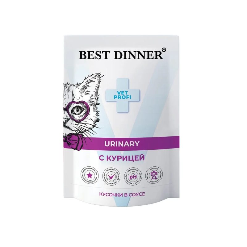Best Dinner Exclusive Vet Profi Urinary для кошек для профилактики мочекаменной болезни  Курица соус 85г Зоомагазин «Корм40»
