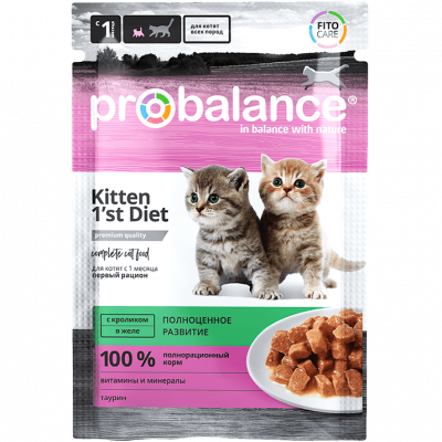 ProBalance Kitten 1'st Diet влажный корм для котят c кроликом в желе 85 г Зоомагазин «Корм40»