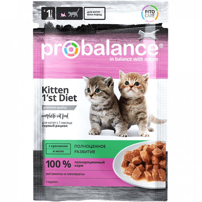 ProBalance Kitten 1'st Diet влажный корм для котят c кроликом в желе 85 г Зоомагазин «Корм40»