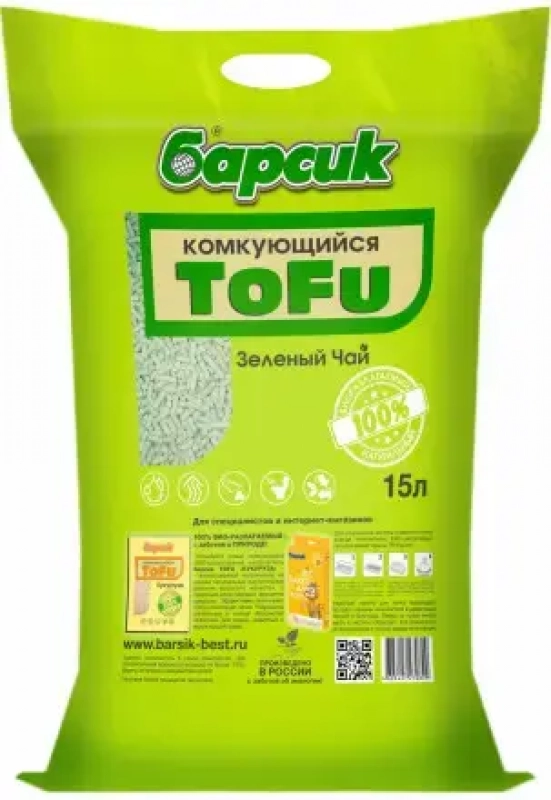 Наполнитель Барсик TOFU Зеленый Чай 15л Зоомагазин «Корм40»