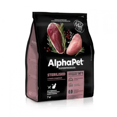 AlphaPet Superpremium 7 кг сухой корм для взрослых стерилизованных кошек с уткой и индейкой Зоомагазин «Корм40»