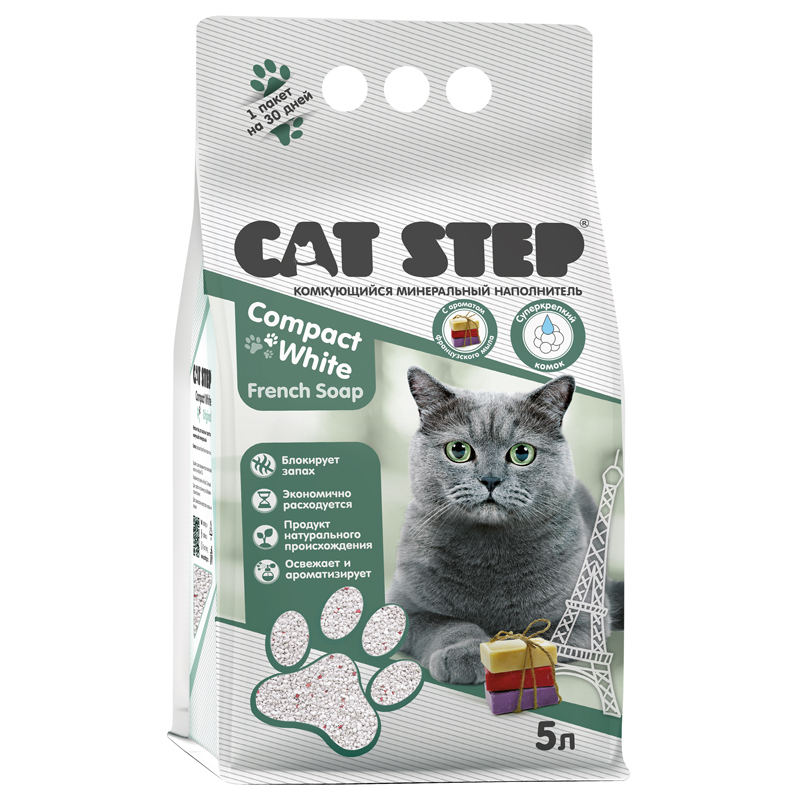 CAT STEP Compact White French Soap комк 5 л Зоомагазин «Корм40»