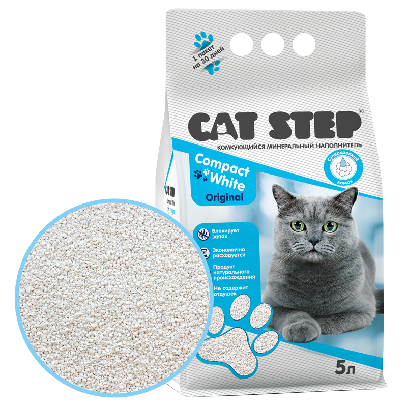 Наполнитель комкующийся минеральный CAT STEP Compact White Original, 5 л Зоомагазин «Корм40»