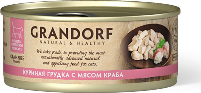 Grandorf влажный корм для кошек, куриная грудка с мясом краба 70 г Зоомагазин «Корм40»
