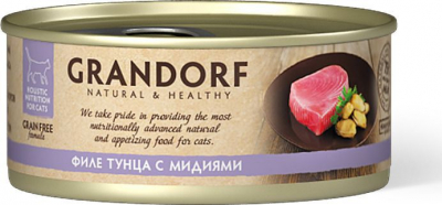 Grandorf влажный корм для кошек, филе тунца с мидиями 70 г Зоомагазин «Корм40»