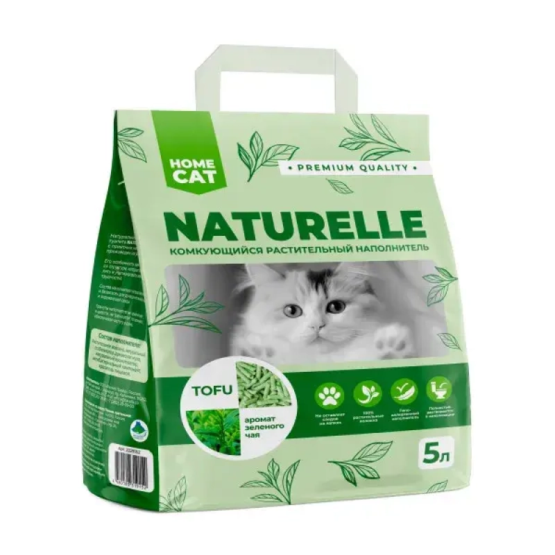 Homecat Naturelle Tofu Наполнитель комкующийся Зеленый чай 5 л Зоомагазин «Корм40»