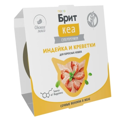 БРИТ КЕА влажный корм для кошек Индейка и Креветки в желе, 75 г Зоомагазин «Корм40»