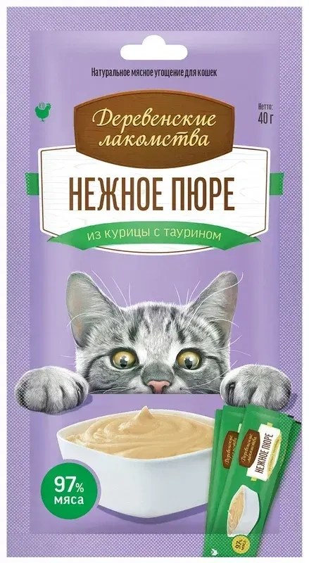 Деревенские лакомства для кошек Нежное пюре из курицы 40 г Зоомагазин «Корм40»