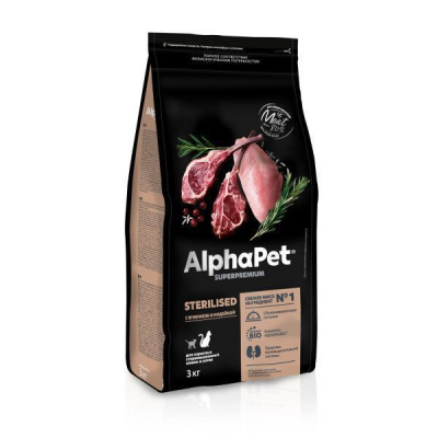 AlphaPet Superpremium Sterilized сухой корм для стерилизованных кошек с ягненком и индейкой 3 кг Зоомагазин «Корм40»