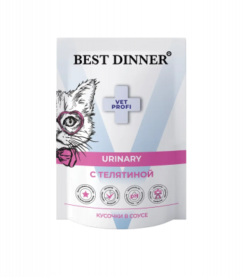 Best Dinner Exclusive Vet Profi Urinary влажный корм для кошек профилактика мочекаменной болезни с телятиной в соусе  85 г Зоомагазин «Корм40»