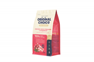 Original Choice Adult Medium & Maxi сухой корм для собак средних и крупных пород со свежим мясом говядины и с индейкой 2 кг Зоомагазин «Корм40»