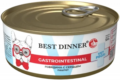Best Dinner Exclusive Vet Profi Gastro Intestinal диетический влажный корм для собак с чувствительным пищеварением, с говядиной и сердцем 100 г Зоомагазин «Корм40»