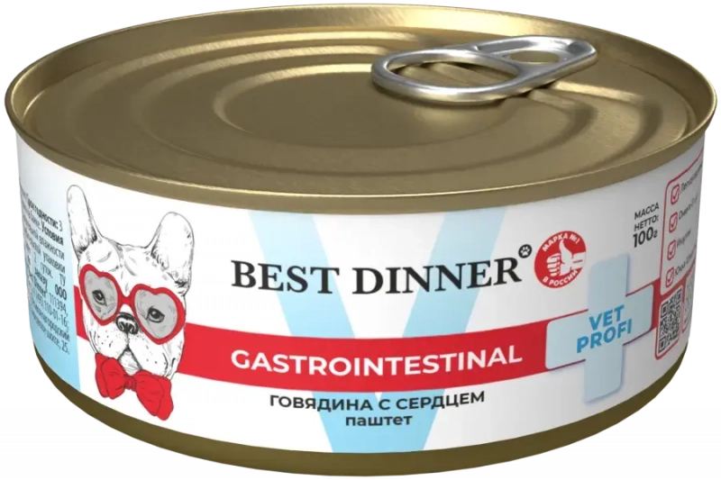 Best Dinner Exclusive Vet Profi Gastro Intestinal диетический влажный корм для собак с чувствительным пищеварением, с говядиной и сердцем 100 г Зоомагазин «Корм40»