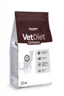 AlphaPet Vet Diet Urinary сухой диетический корм для взрослых кошек и котов при заболеваниях нижних отделов мочевыводящих путей 1,5 кг Зоомагазин «Корм40»