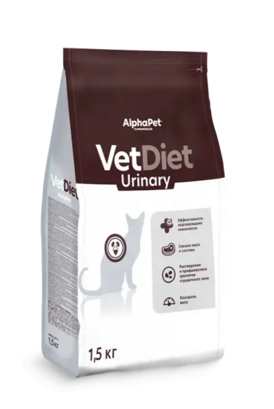 AlphaPet Vet Diet Urinary сухой диетический корм для взрослых кошек и котов при заболеваниях нижних отделов мочевыводящих путей 1,5 кг Зоомагазин «Корм40»