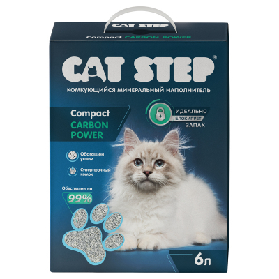 Cat Step Compact Carbon Power Наполнитель комкующийся минеральный 6 л Зоомагазин «Корм40»