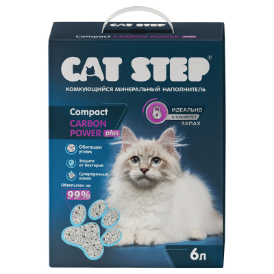 Cat Step Compact Carbon Power Plus Наполнитель комкующийся минеральный 6 л Зоомагазин «Корм40»