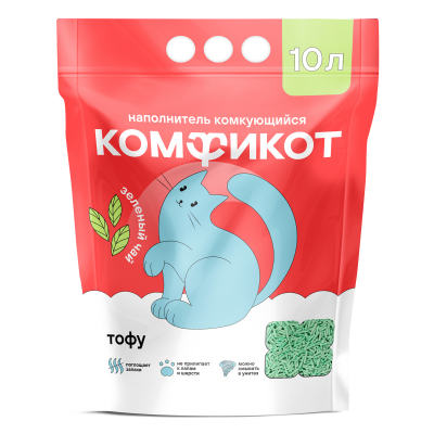 Комфикот Наполнитель тофу комкующийся зеленый чай, 10 л Зоомагазин «Корм40»